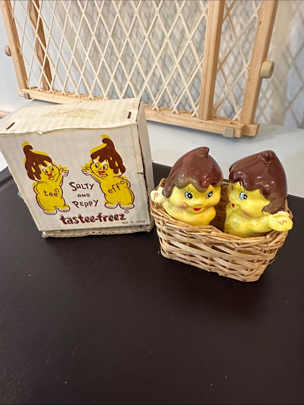 Tastee-Freez Salty and Peppy Ceramic Salt & Pepper Shakers - Yellow & Brown